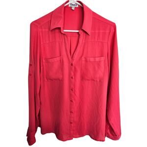 Express Womens Portofino Shirt Pink Office Career Work Boss Babe M Preppy Casual